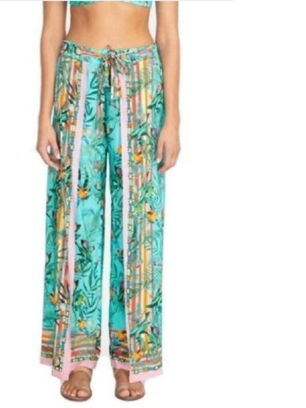 Johnny Was Taina Split Leg Nature Printed Pants Size Medium Cover Up Swim